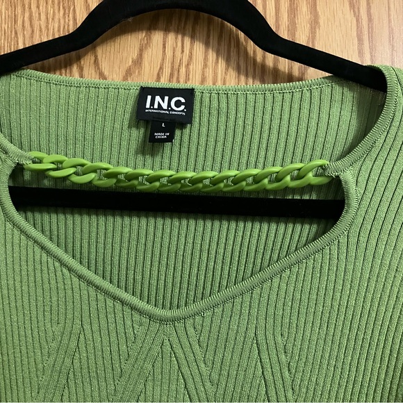 INC International Concepts Green Chain Detail Sweater Long Sleeve Size Large - Picture 2 of 7